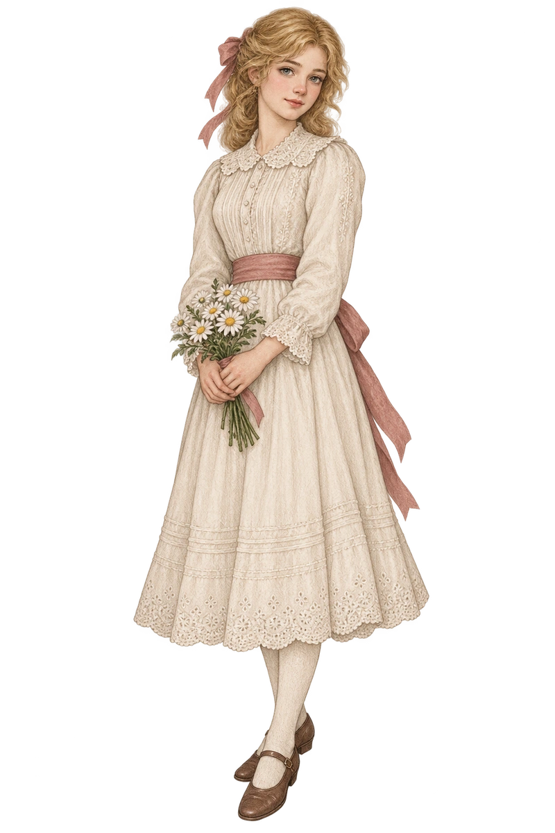 白い花束を抱える少女