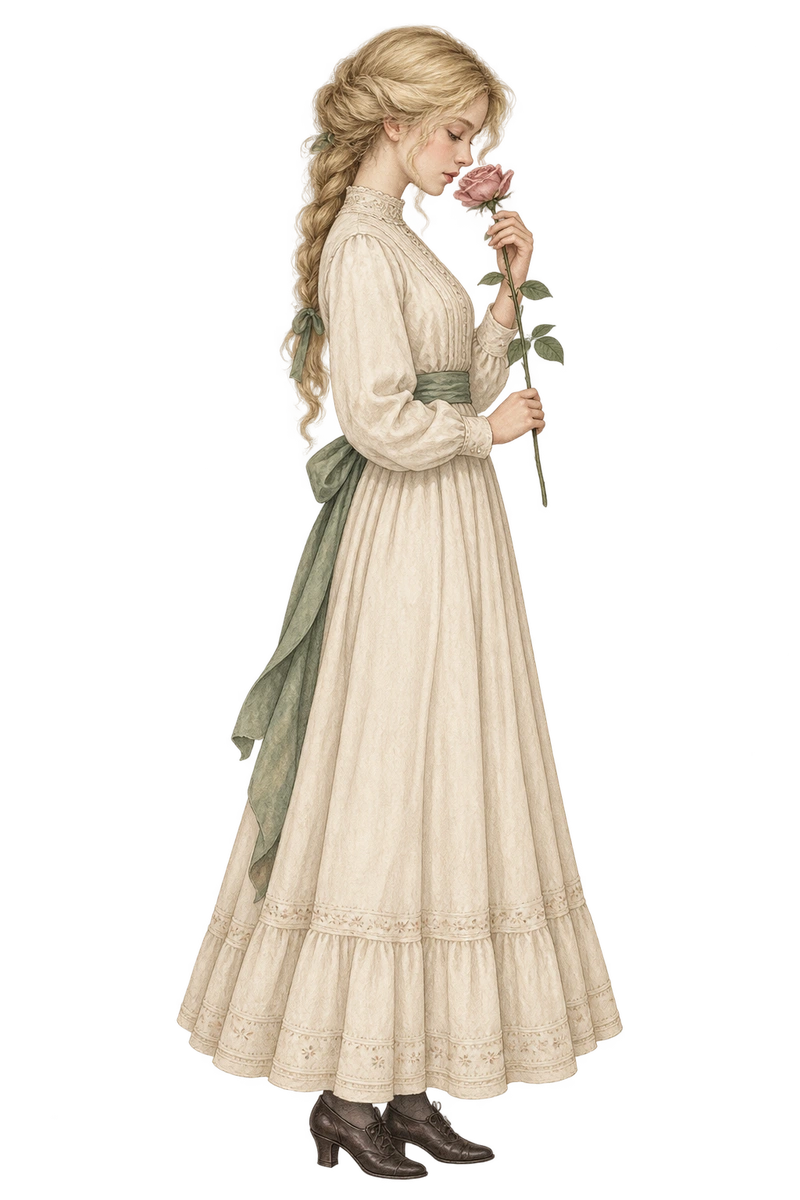 薔薇の香りを楽しむ少女