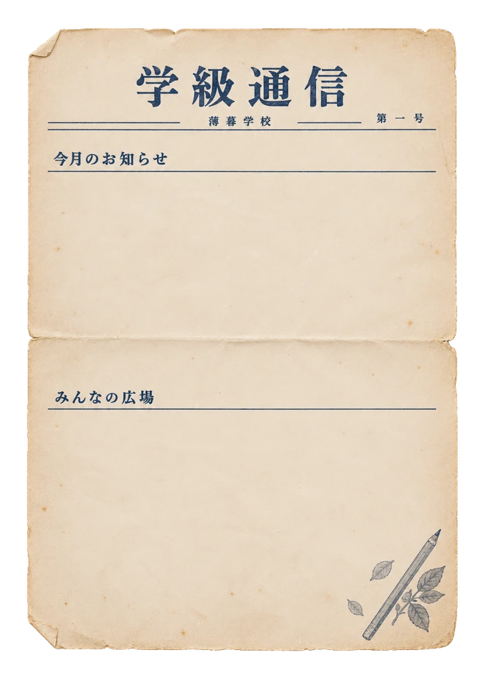 見出しと広い書き込み欄を設けた、薄暮学校の学級通信用紙。