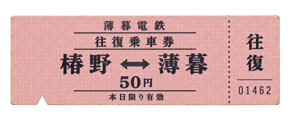 くすんだ桃色の地紋に往復の矢印を入れた、椿野と薄暮を結ぶ切符。