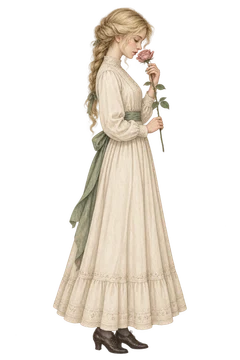 薔薇の香りを楽しむ少女