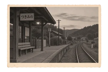 木のベンチと駅名板が残る、山あいの小さな駅のホーム。