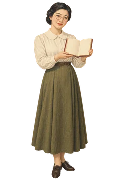 開いた本を差し出す、眼鏡を掛けた書店員。背景透過の人物イラスト。