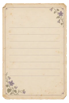 すみれの便箋。花や葉の小さな図案を添えた、書き込み欄が空白の古紙素材。