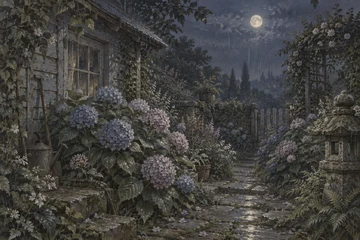 紫陽花の雨庭