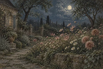 風に揺れる夜の花壇