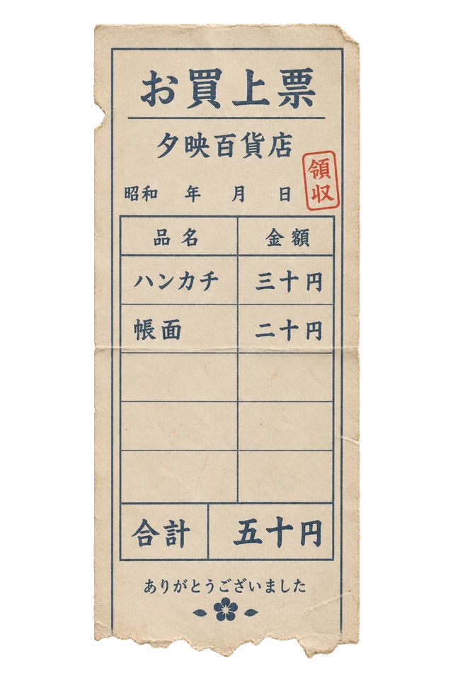 夕映百貨店のお買上票の昭和レトロな紙もの素材