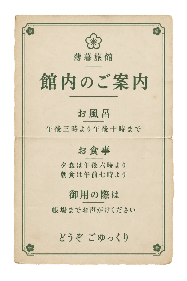 館内のご案内の昭和レトロな紙もの素材