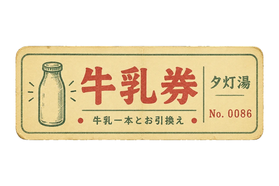夕灯湯の牛乳券の昭和レトロな紙もの素材