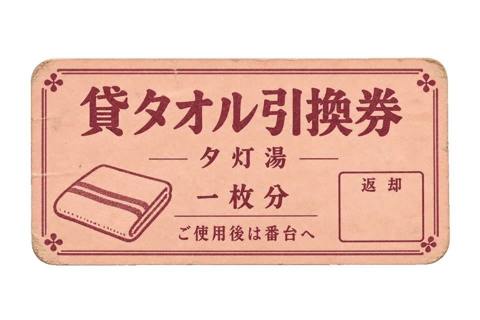 夕灯湯の貸タオル引換券の昭和レトロな紙もの素材