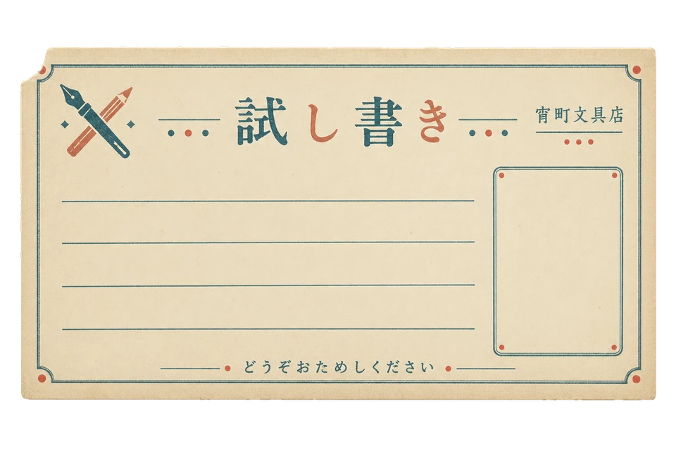 宵町文具店の試し書き用紙の昭和レトロな紙もの素材