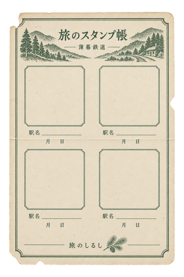 薄暮鉄道のスタンプ帳用紙の昭和レトロな紙もの素材
