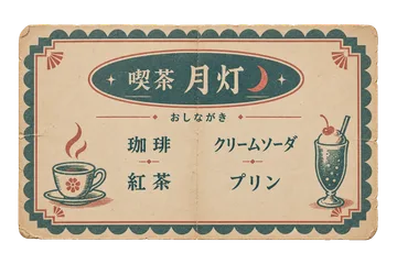 喫茶月灯のメニュー用紙の昭和レトロな紙もの素材