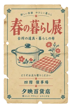 夕映百貨店の催事案内の昭和レトロな紙もの素材