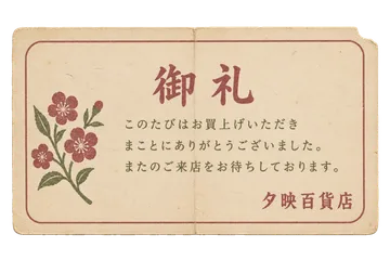 夕映百貨店の御礼状の昭和レトロな紙もの素材