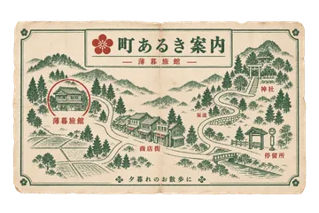 周辺散策の案内図の昭和レトロな紙もの素材
