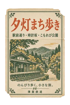 薄暮鉄道の観光案内の昭和レトロな紙もの素材